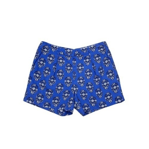 Madewell Pants - Madewell Mid Rise Pleated Deck Shorts Blue Floral Woodcut Size 2
